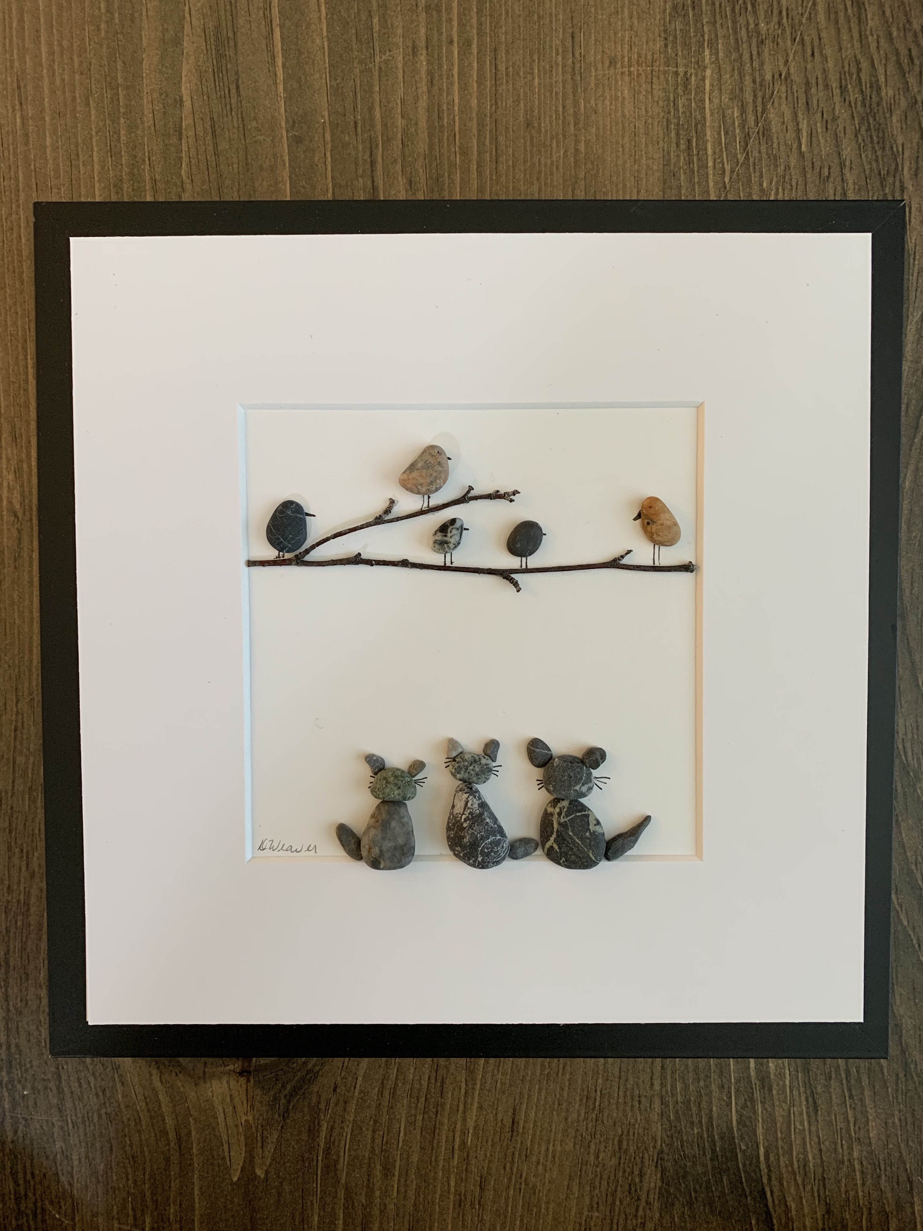Bird Watching Pebbled Art (will replicate/customize # of cats)