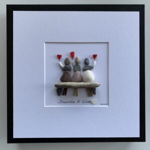 Friends and Wine (pebble picture of 3 friends)